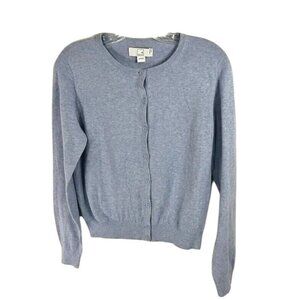 MERAKI Women's Blue Cotton Blend Knit Cardigan Sweater Classic winter warm‎ M
